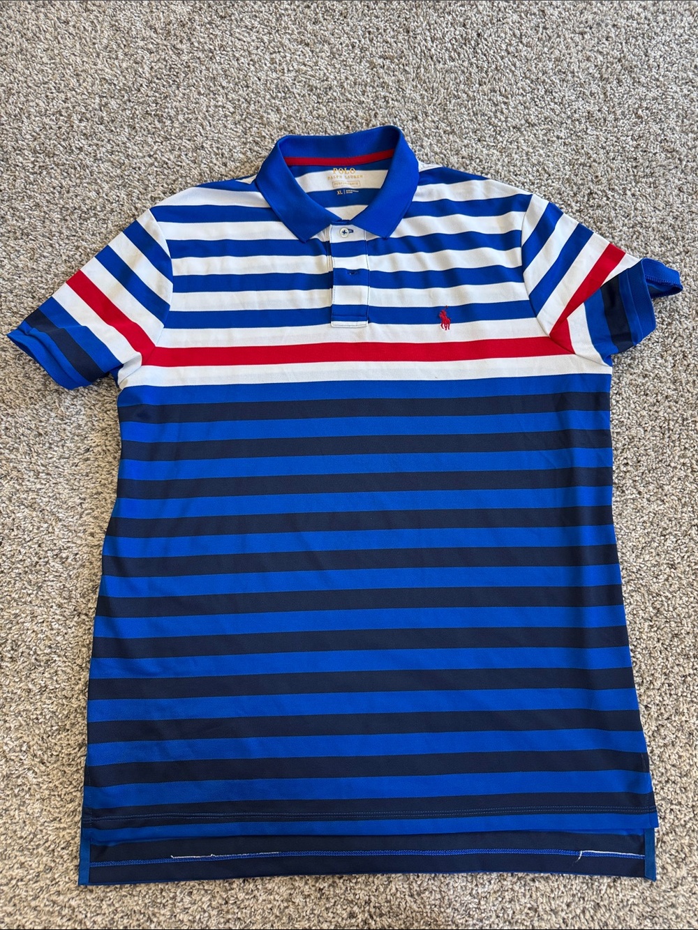 Polo Performance Men's Striped Polo Shirt in Blue, White & Red